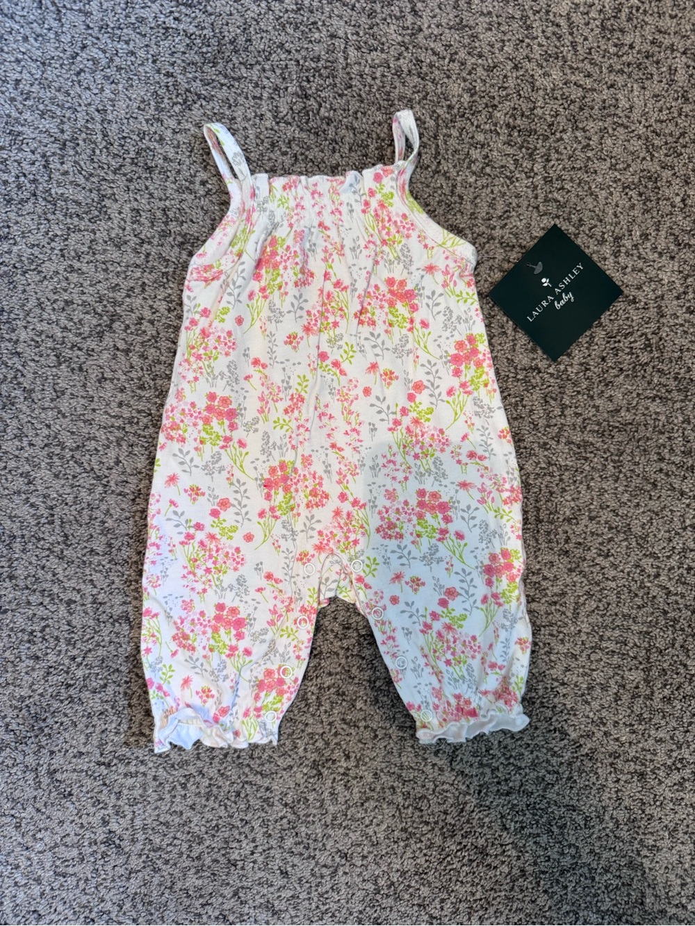 Laura Ashley White Romper with Pink & Green Floral Print